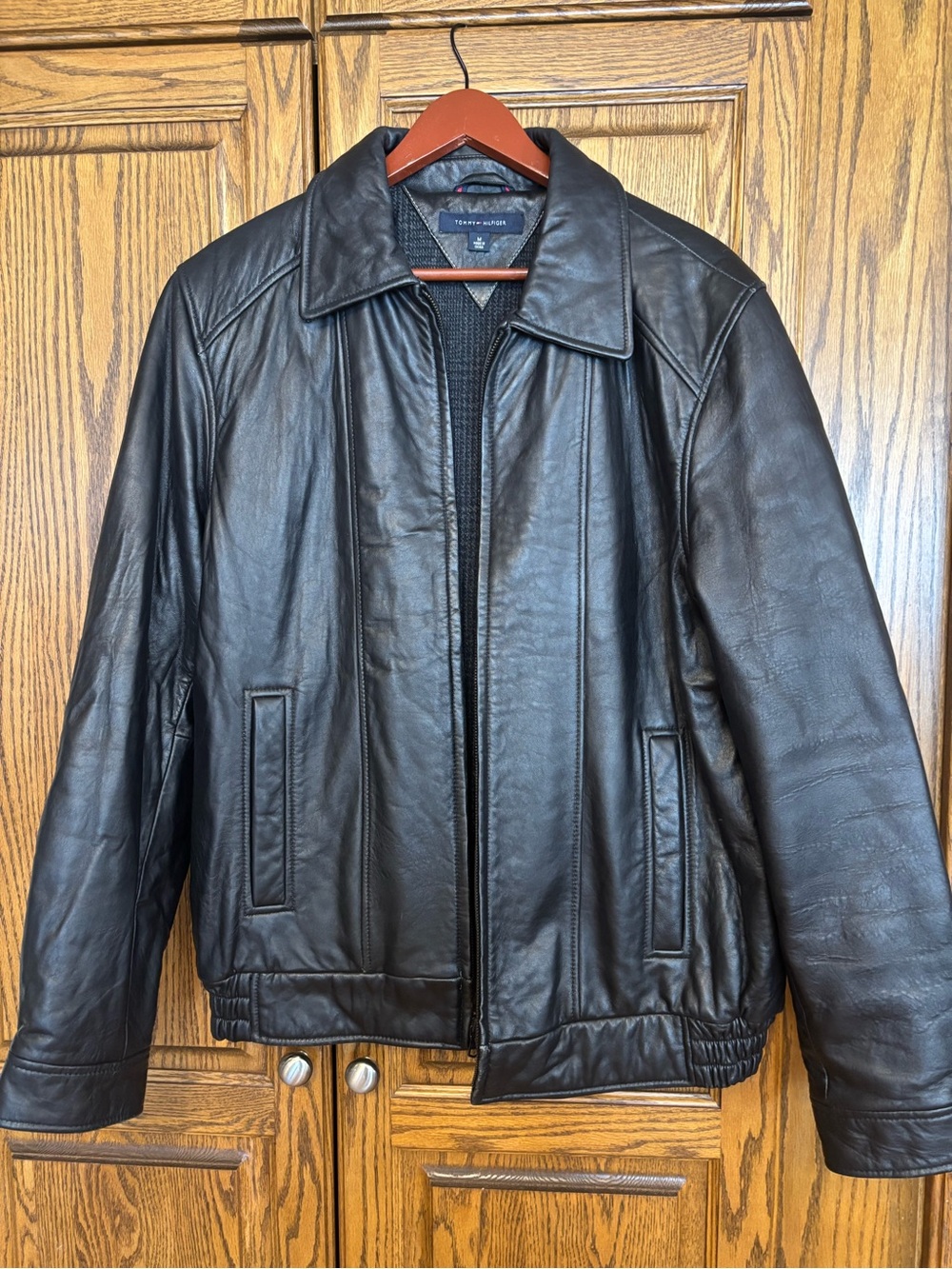 Tommy Hilfiger Men's Black Leather Bomber Jacket NWOT medium